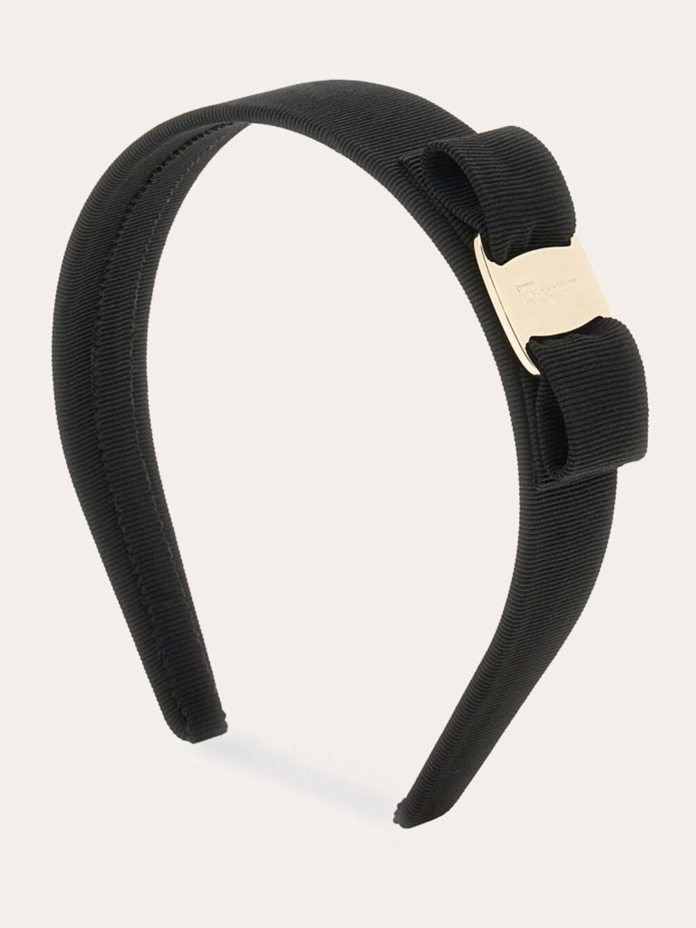 Ferragamo Black Vara Bow Headband Gold Plate Grosgrain - MINT